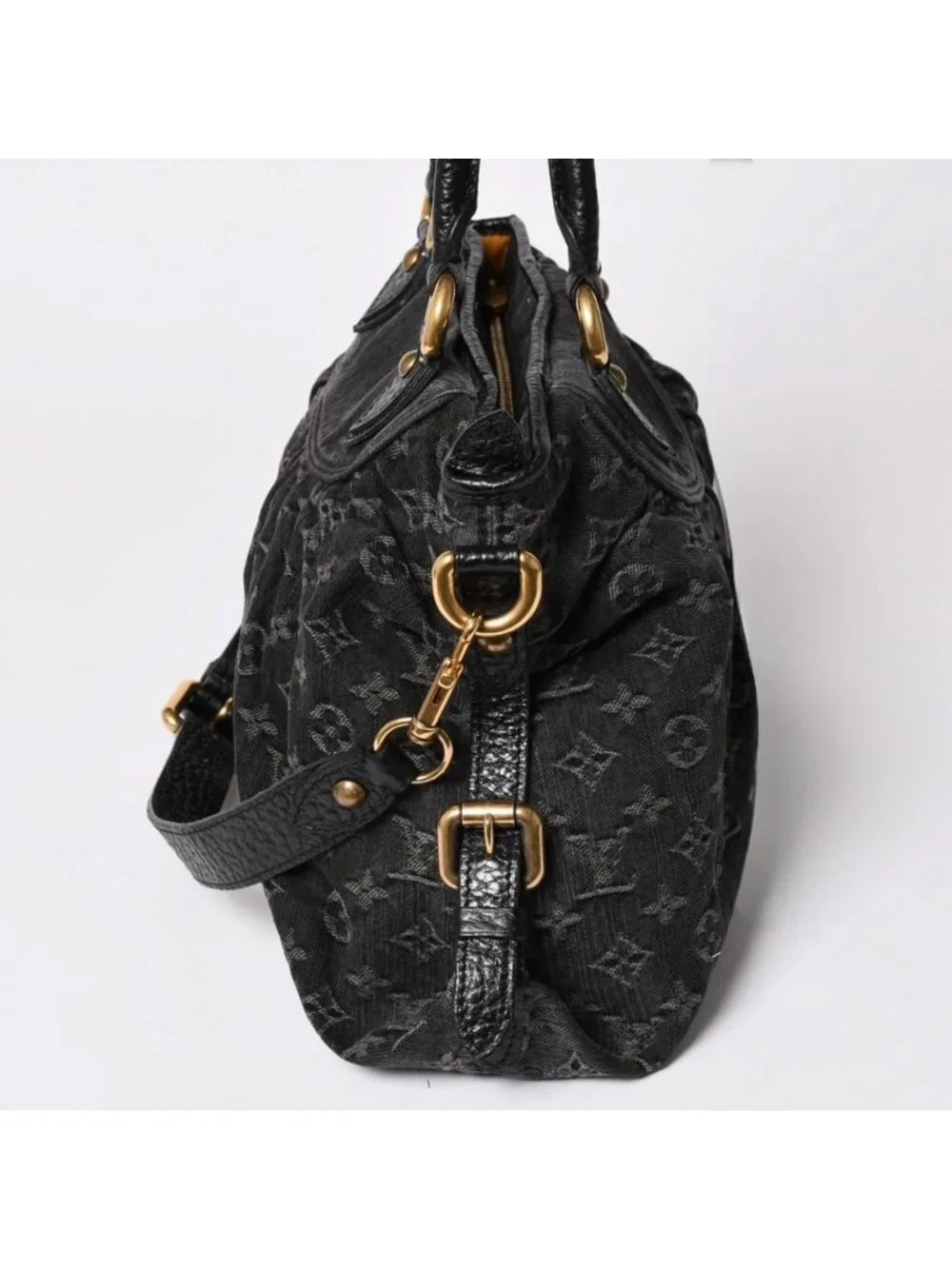 Louis Vuitton Neo Cabby MM Handbag Monogram Denim Black 2-Way Gold